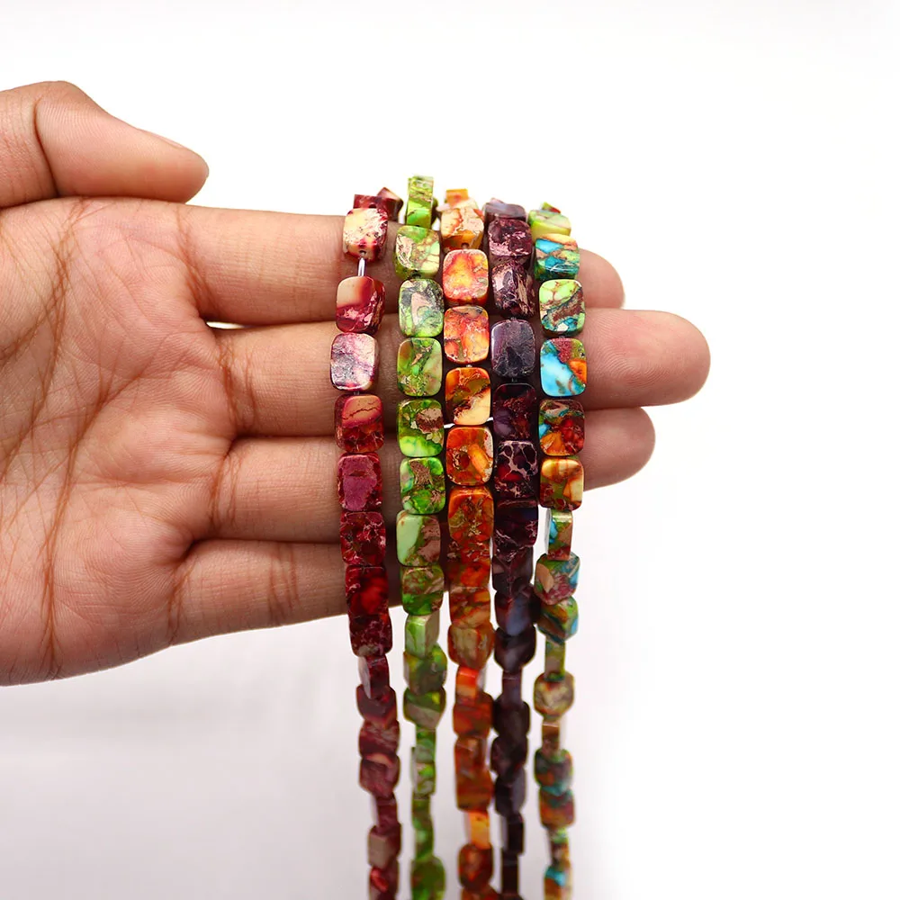 

Natural Emperor Stone Sense of Oil Painting Beads Rectangle Straight Holes Loose Bead Accessory 1 Strand DIY Necklace Bracelet