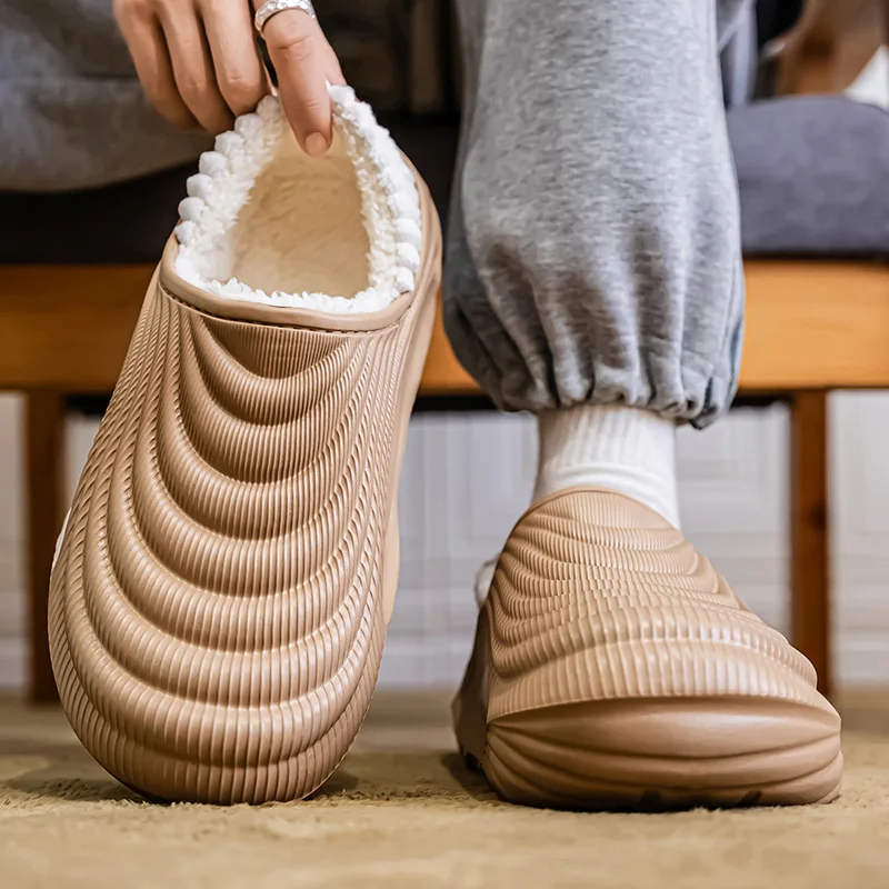 Inverno das mulheres dos homens casal chinelos de algodão quente apartamentos de pelúcia ao ar livre casa interior sapatos quentes antiderrapante casa quarto chinelos de algodão