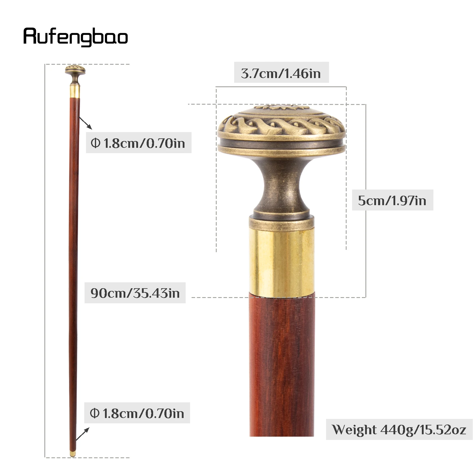 Copper Round Flower Wooden Single Joint Fashion Stick Decorative Cospaly Party Red Wood Cane Halloween Mace Wand Crosier 90cm