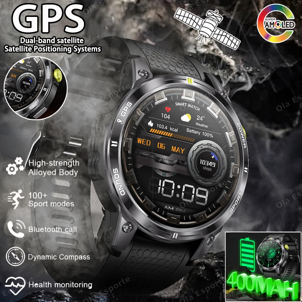 

Новые двухдиапазонные спутниковые GPS-смарт-часы 2025 для мужчин 1,50-дюймовый AMOLED-экран Компас Сердечный ритм BT Вызов IP68 Водонепроницаемые спортивные часы