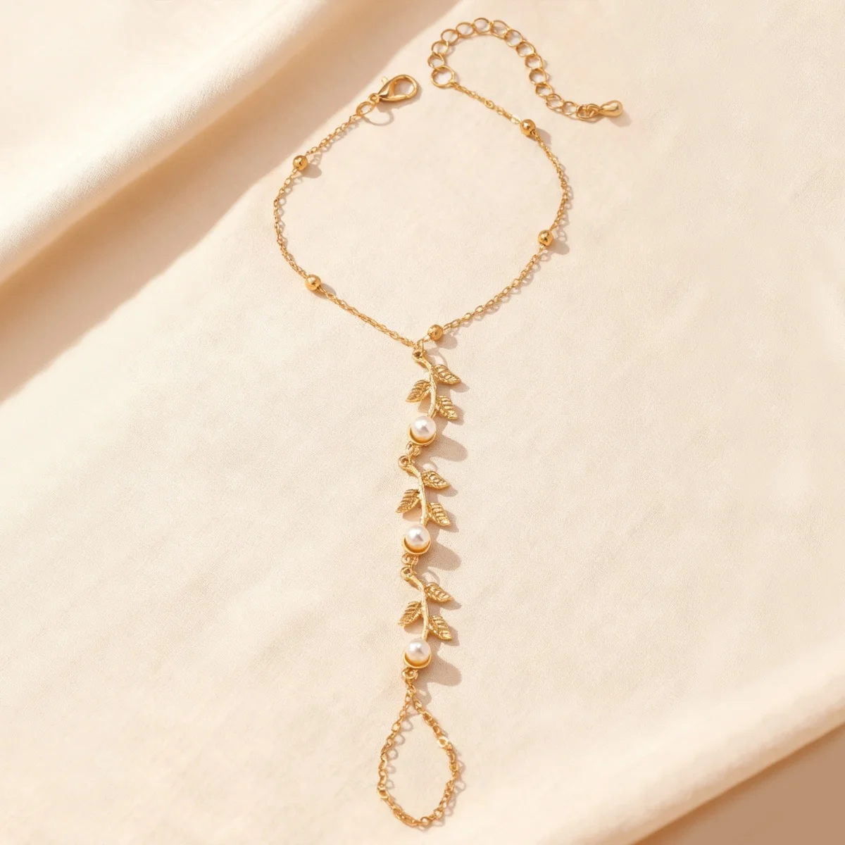Trendige Metall-Armbänder mit Blätter- und Zweigmotiven für Damen und Herren, grüner Zirkon, imitierte Perlen, Pflanzenring, Armreif, Schmuck – Detail 13