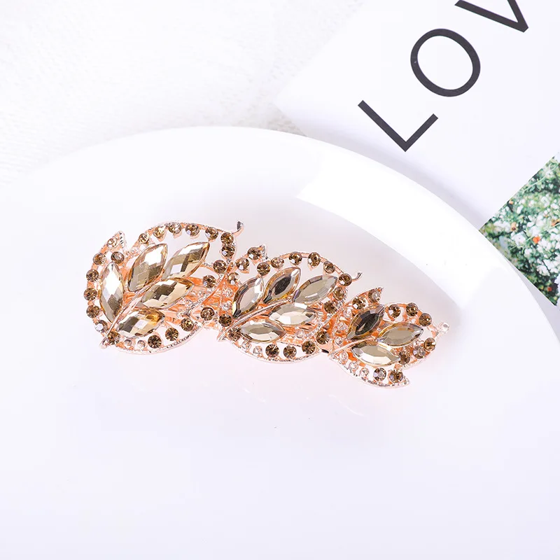 Crystal Floral Hairpin Girl Ladies Hairwear Jewelry For Women Rhinestone Alloy Hair Clip Party Barrettes Leaf AE024