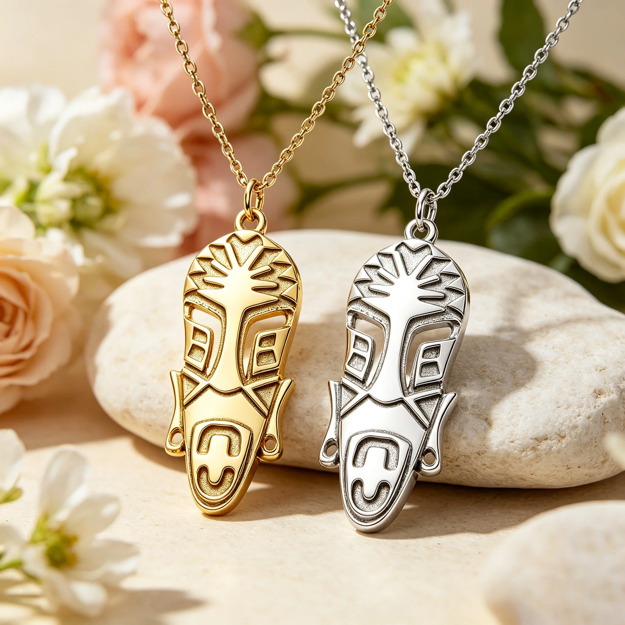 African Tribal Totem Mask Pendant Necklace Stainless Steel Ethnic African Amulet Necklace for Men Women Protection Jewelry Gift