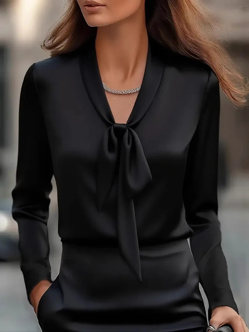 ربطة عنق نسائية طويلة Sve irt ذات لون نقي من الساتان قابلة للتنفس وفضفاضة من ألياف البوليستر إنتاج صيني #2