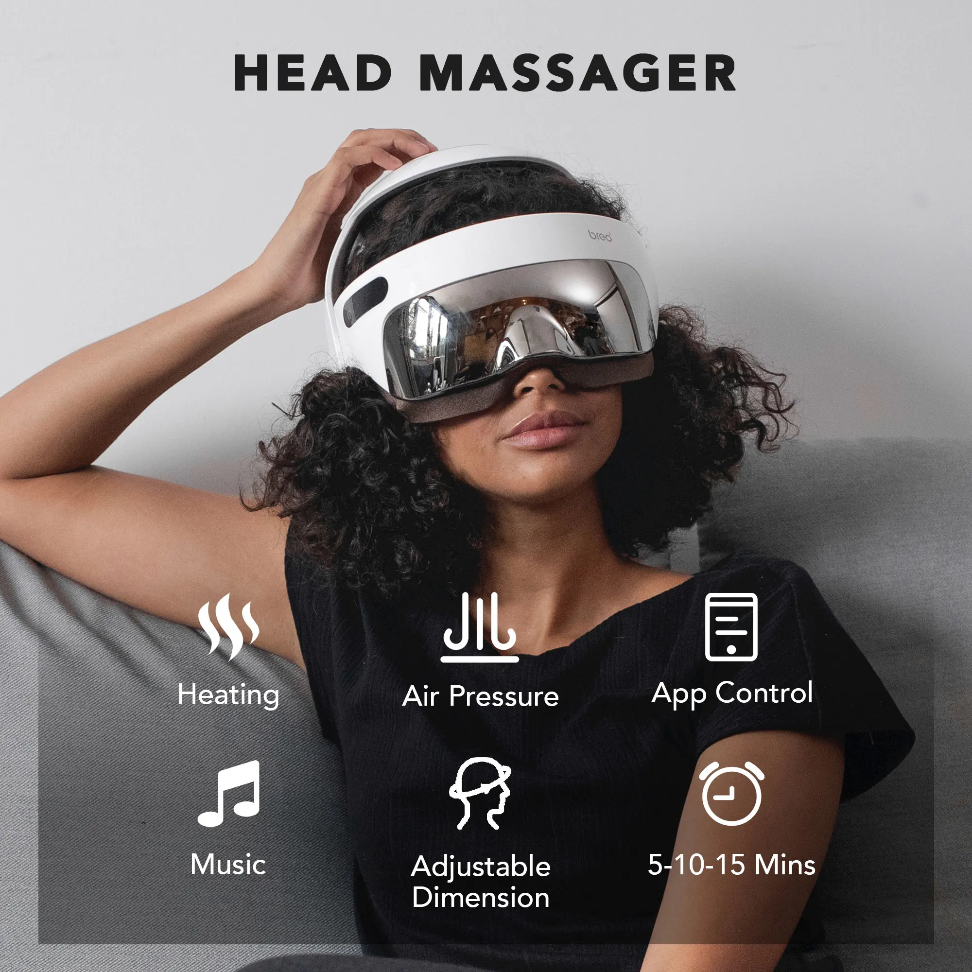 Breo iDream5s Electric Head Massager, Eye & Neck Massage Helmet with Heat, Kneading, Pressure, APP Control Scratcher for Relax