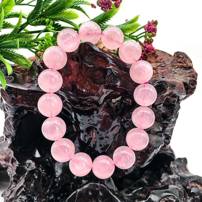 Wholesale Natural high quality Polish rose quartz bracelets heading pink crystal jewelry 8mm Round Beads for women and gifts