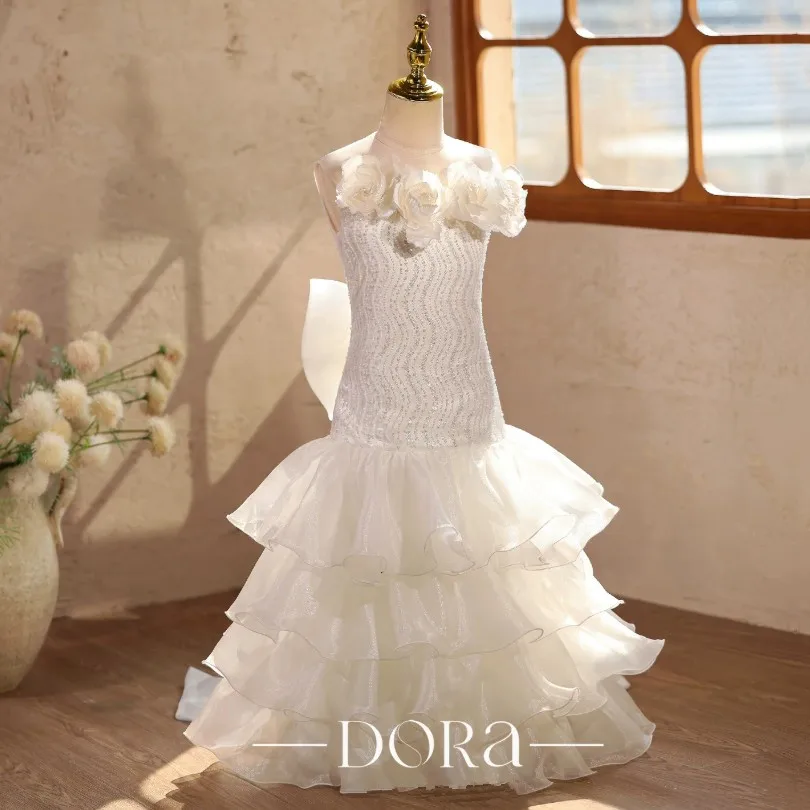 Kinder-Partykleid mit Fischschwanz, Gastgeberin-Kleid für Klavierauftritt, Geburtstag, Hochzeit, Blumenmädchen-Abendkleid A5084 Großhandel – Detail 4