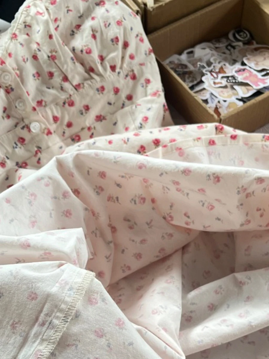 Lace Trim Floral Print Mini Dress Women Button V Neck Back Lace-up Suspender Dresses Summer Sweet Fashion Sleeveless Short Dress