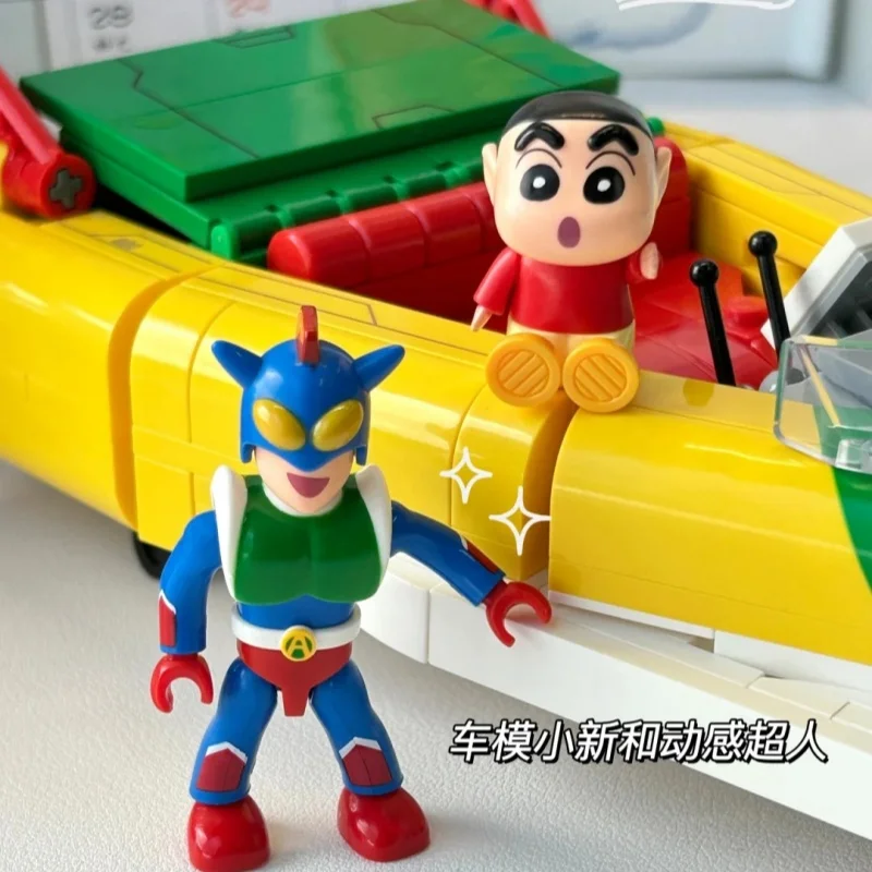 Neue Original Keeppley Bausteine Crayon Shin-chan Action Kamen Raumschiff Auto Montage Modell kinder Spielzeug Geburtstag Geschenke