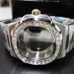 Nautilus 39.8mm NH35 Case Watch Accessories Nautilus Stainless Steel Case with Diamonds for NH35A NH36  Movement 01