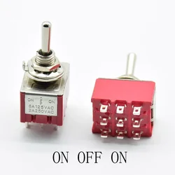 1PC  Red Mini  9 Pins ON-OFF-ON/ON ON 3/2 Position Toggle Switch AC 5A/125V 2A/250V With Solder Terminal waterproof