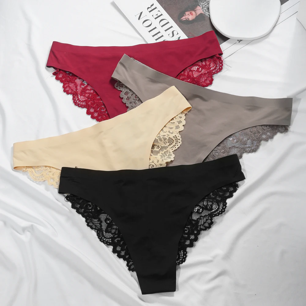 

Sexy Seamless Lace Panties Women Ice Silk Low Waist Lingerie Panties Summer Lace Flower Soft Smooth Briefs Panties