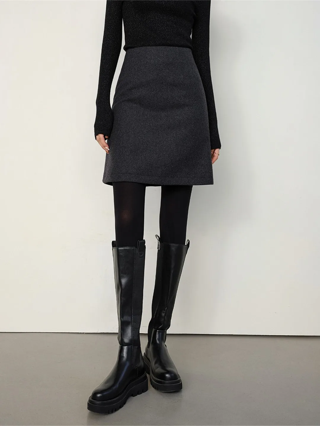 Slimming A-Line  Skirt Woolen Material Structured Autumn Winter New Style Small Size Women High Waist Commute Friendly