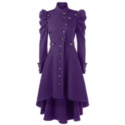 Women Medieval Victorian Vintage Button Up Dress Puff Sleeves Steampunk Gothic Cosplay Halloween Costume Long Jakcet Coats
