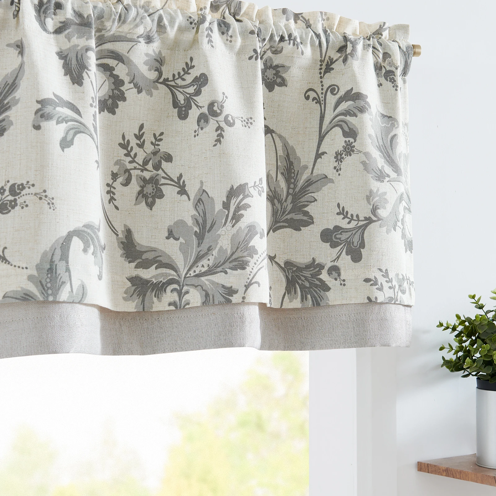 JINCHAN 50*16Inch Linen Valance Curtain Farmhouse Window Decor Floral Print Short Curtains Kitchen Double Layer Blackout Valance