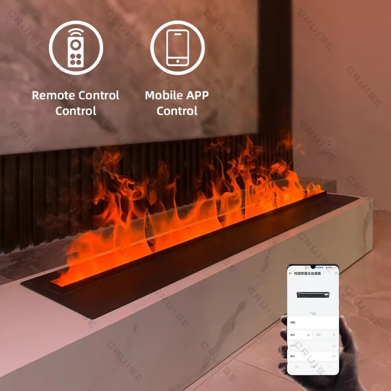 CRUISE 800mm 3D Electric Fireplace Mute Stepless Knob Adjusted Flame Size Mist Insert Steam Flame LED Built-in