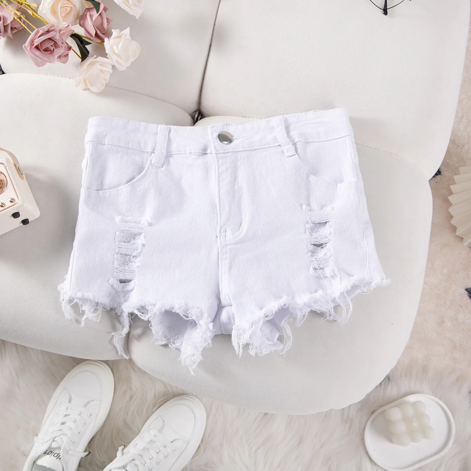 Autunno nuovo discoteca donna sexy a vita alta con foro strappato pantaloncini di jeans pantaloni caldi jeans