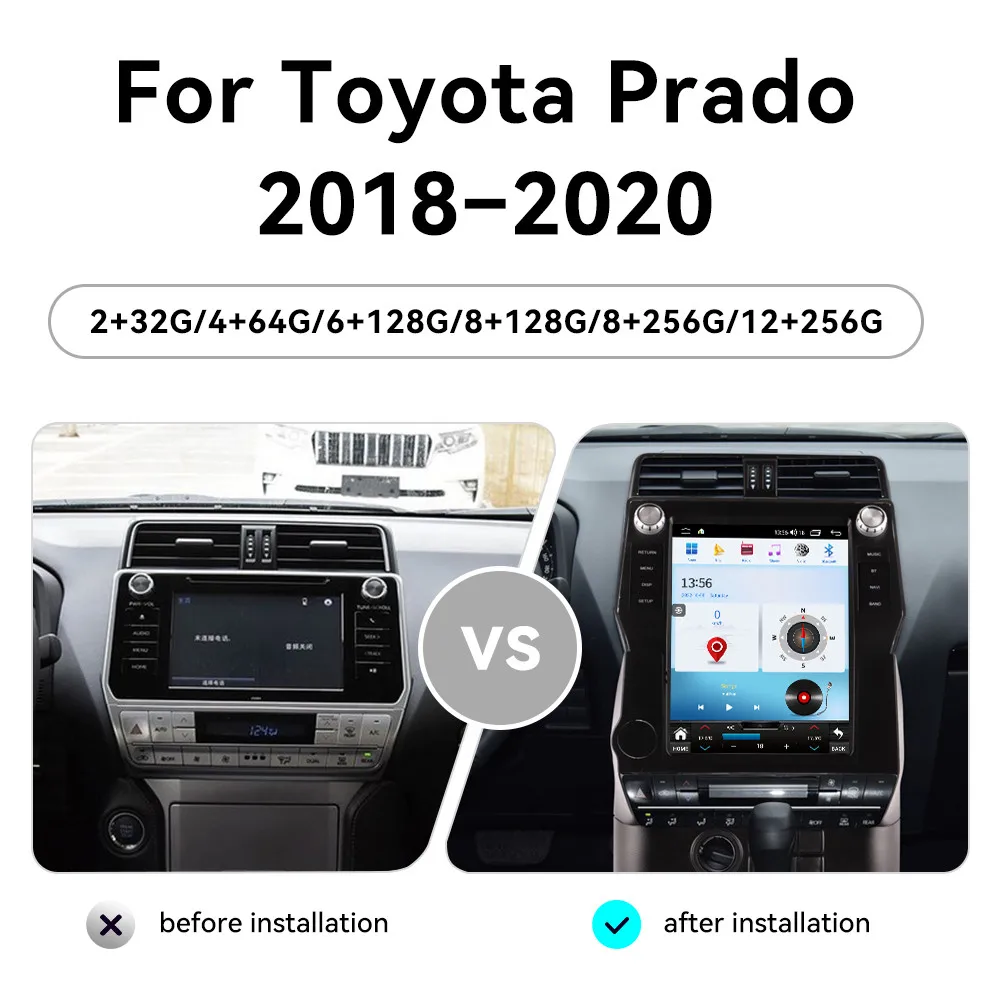 Car Radio For Toyota Land Cruiser Prado 150 2018 -2022 Multimedia Player Wireless Carplay Android Auto Autoradio Stereo GPS Navi