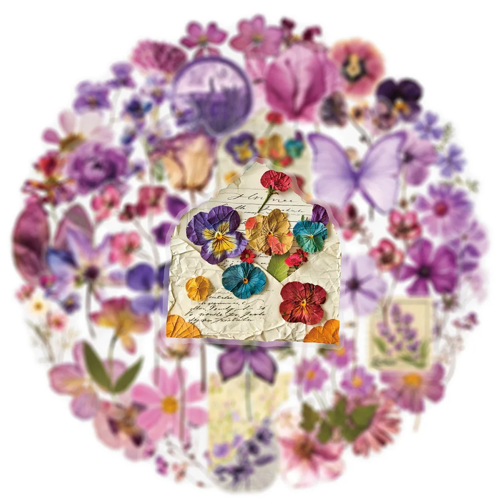 10/30/50 Stück Vintage Lila Blumen Graffiti Aufkleber Transparente Ästhetische Kunst Aufkleber DIY Gepäck Notebook Telefon Aufkleber Verpackung