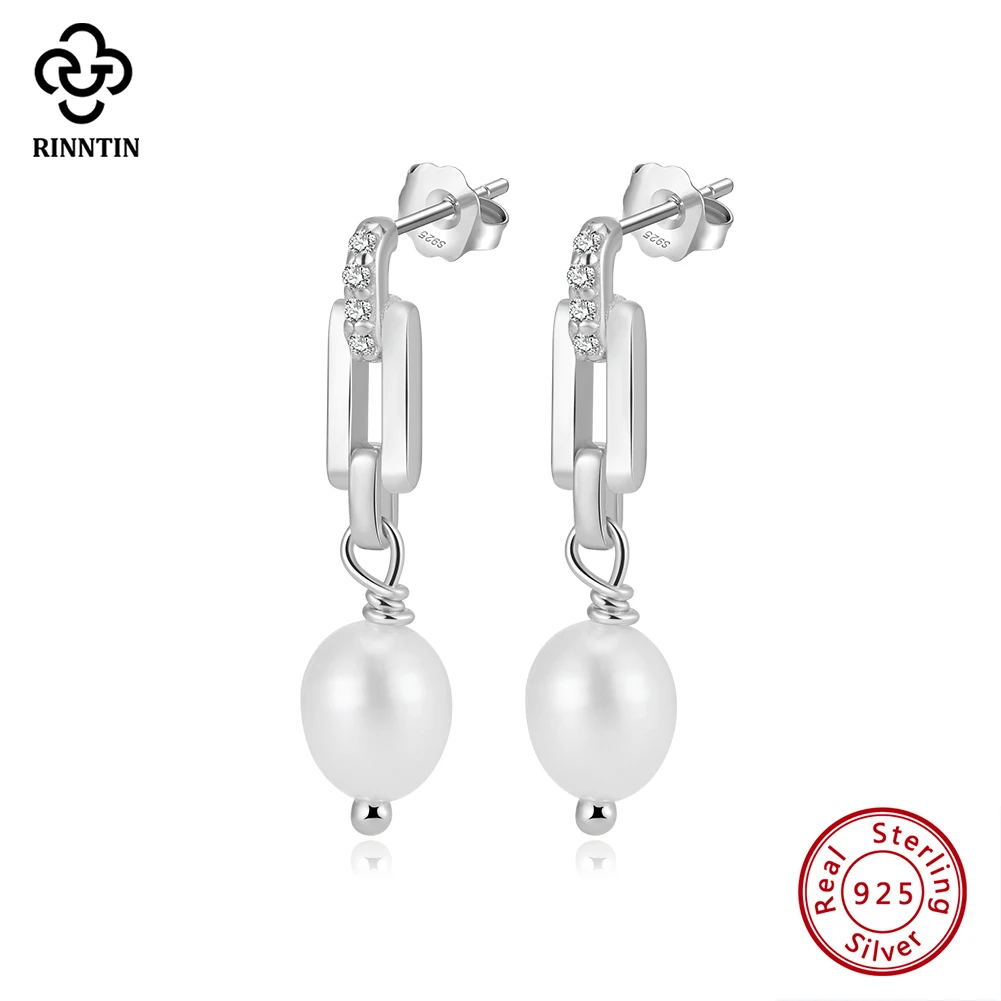 

Rinntin Genuine Freshwater Pearl Earring 925 Silver Zirconia White Pearl Drop Earrings Jewelry Wife Mother Birthday Gift GPE122