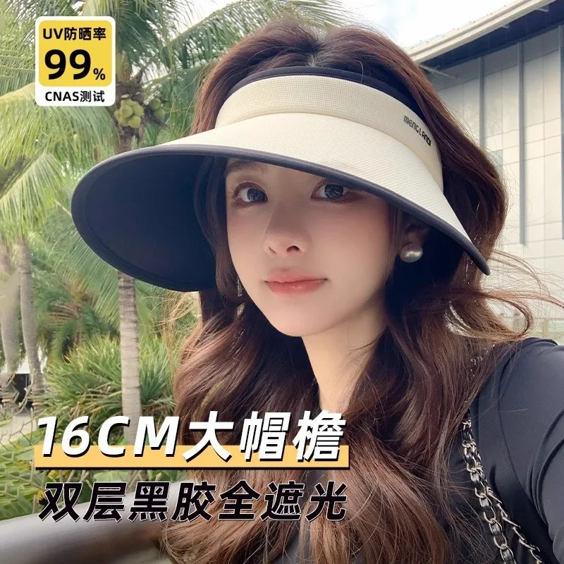 A new style of women's UV-protective face-covering black rubber hat with large brim and an empty top