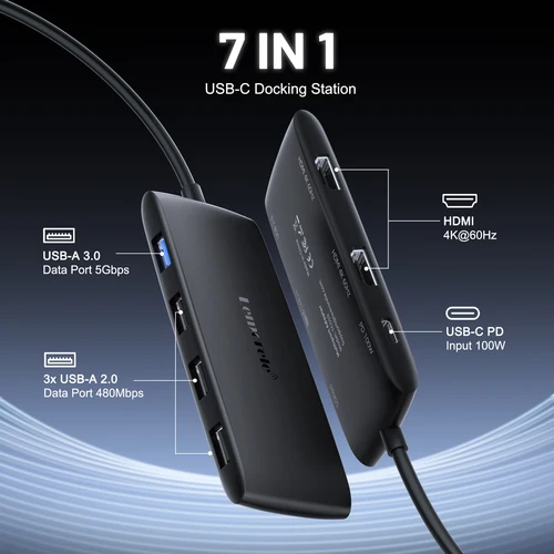 Imagen 2 del producto Lemorele 4K USB-C Hub 7 puertos estación de acoplamiento adaptador de concentrador USB USB C a HDMI dual 4K @ 60Hz para Windows MacBook Air Laptop