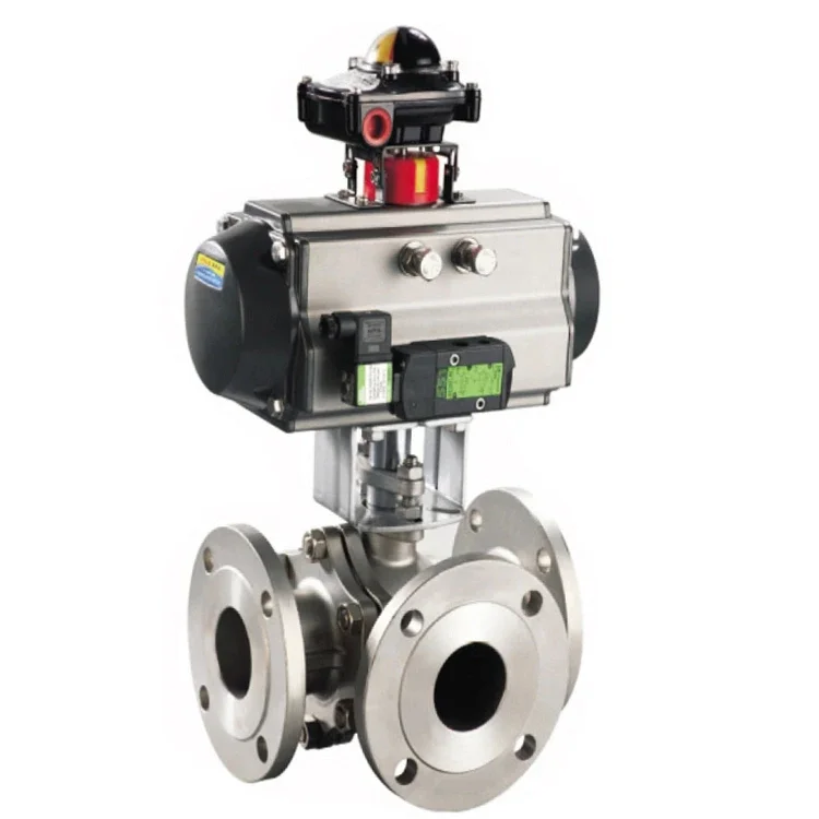 4 Inch SS304 SS316 pneumatic 3 way flange ball valve