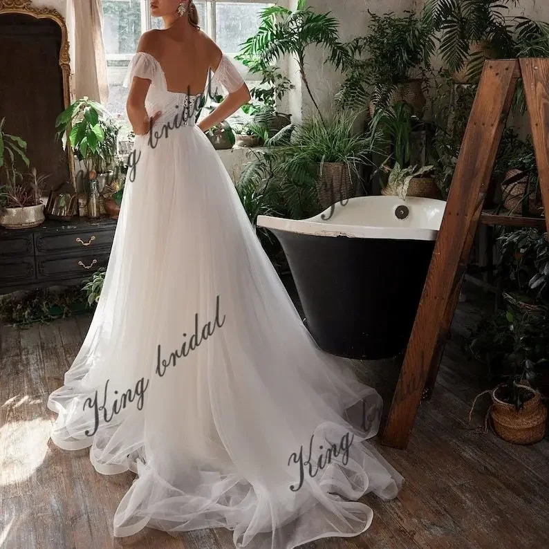 Beaded Bridal Gown Custom Wedding Dress Crystal Embroidered Wedding Gown A-line Tulle Off the Shoulders Wedding Dresses