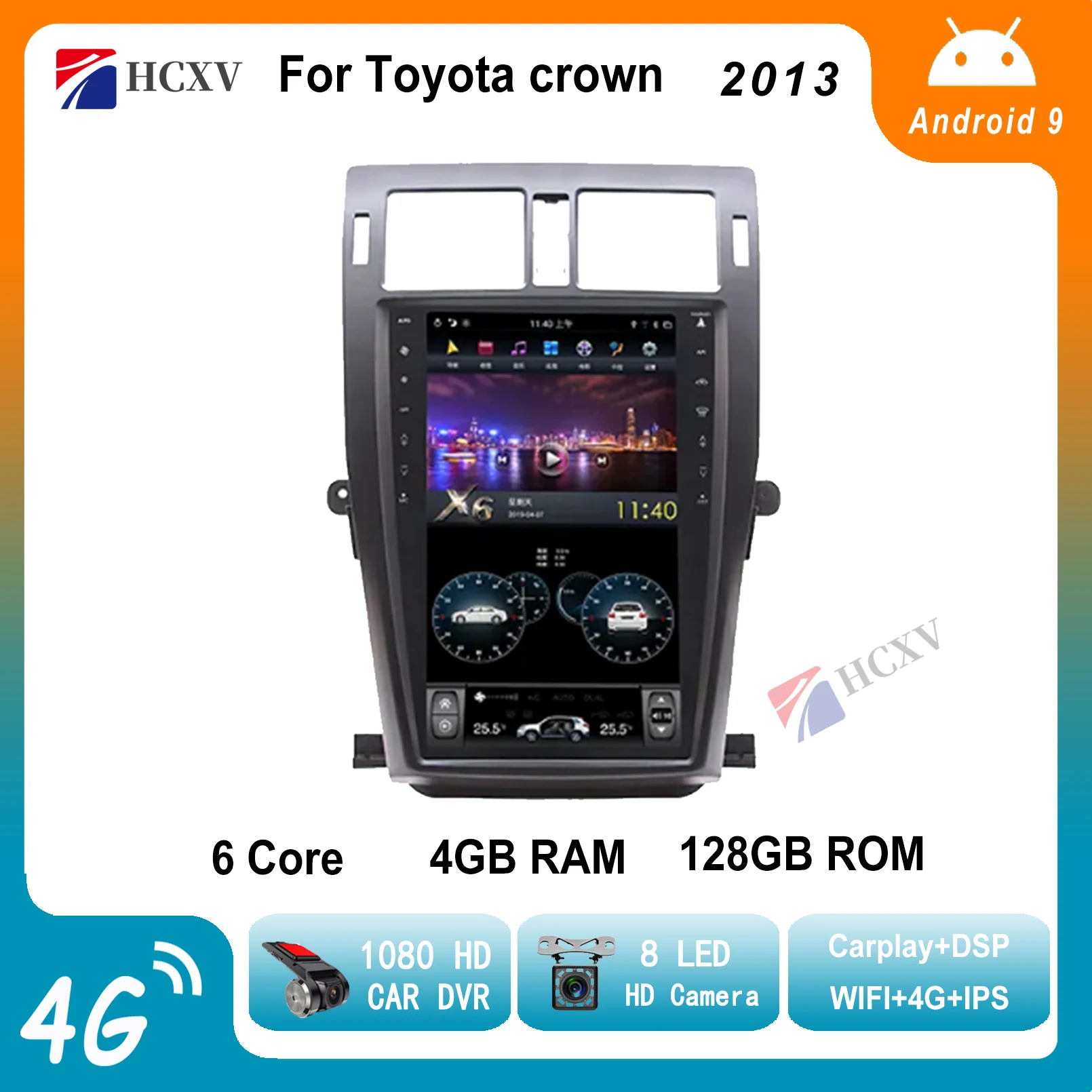 

Android 9 128G PX6 Vertical Tesla Radio Screen For 2013 toyota crown Car Multimedia Player Stereo GPS Navigation Carplay DSP