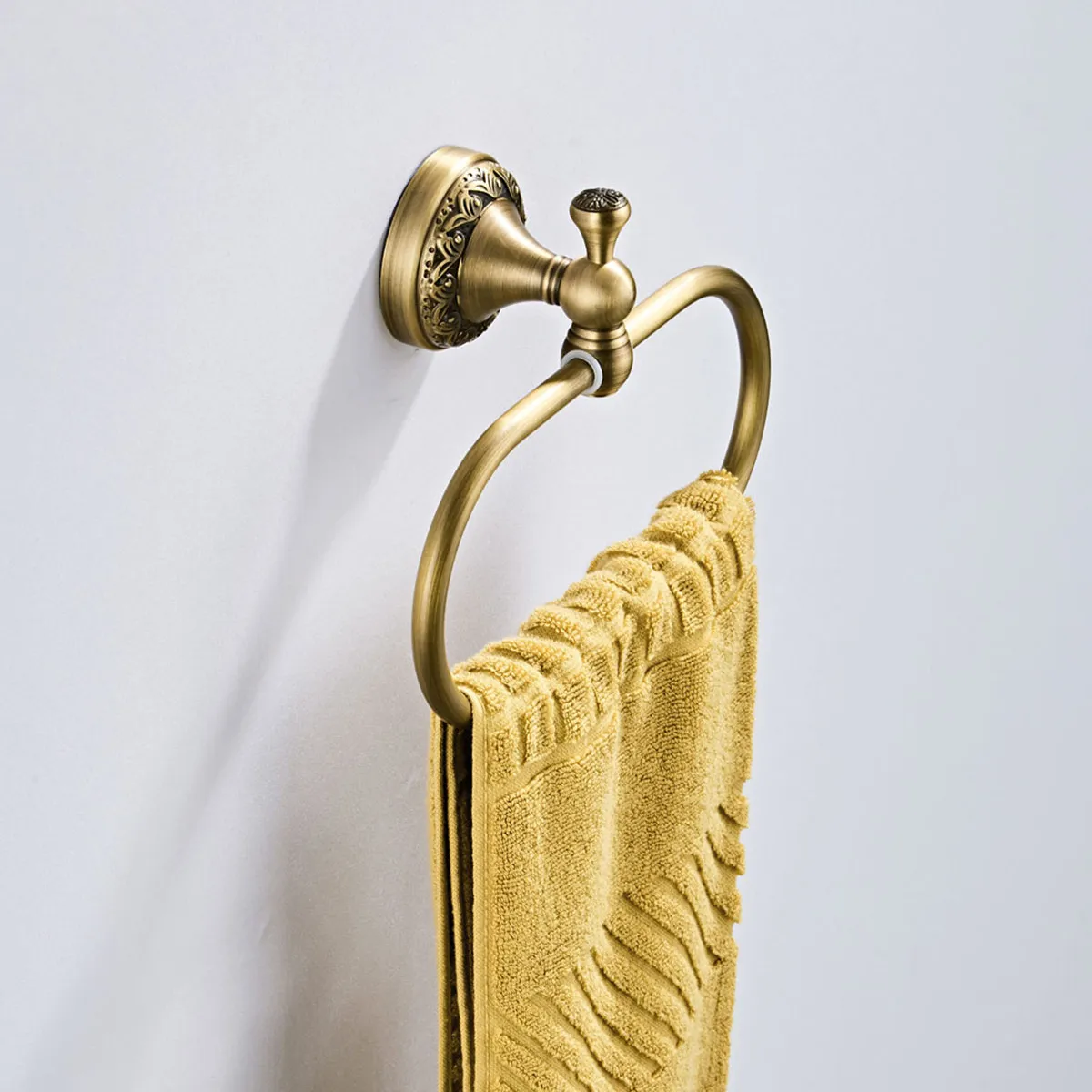 Copper Towel Ring Wall Mounted Modern Oval Bathroom Towel Holder Rust Proof Heavy Duty Space Saving Decorative Fixture for Small