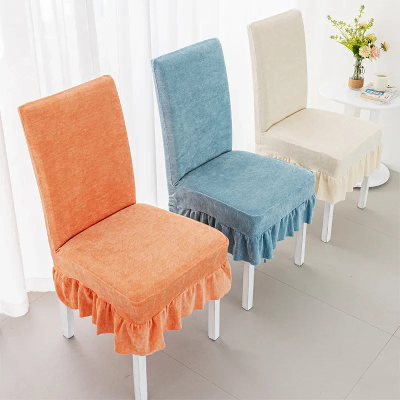 

1/2/4/6pcs Chenille Chair Skirt for Dining Room All-inclusive Chair Cover Elastic Seat Covers for Pets Dust-proof Office Hotel