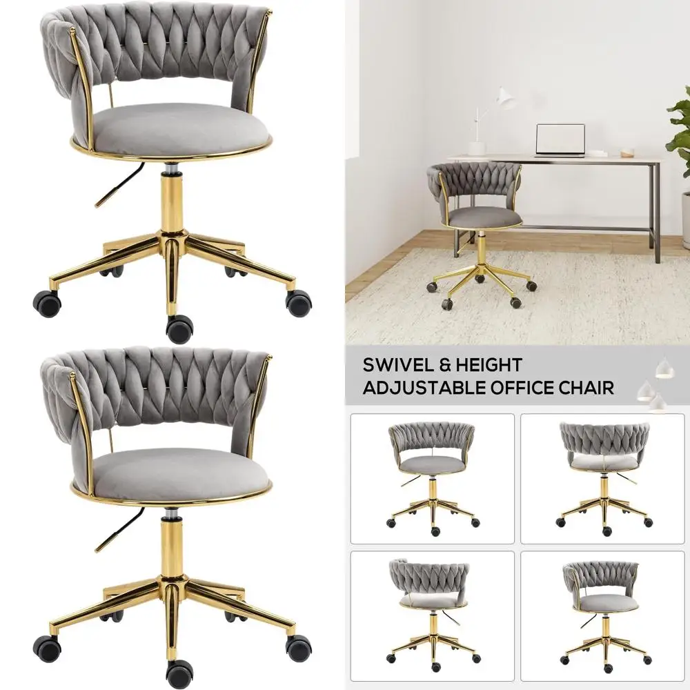 

Бархатный настольный стул ручной работы, 360° ° Поворотный, регулируемая высота, стул для макияжа и гостиной с основанием из нержавеющей стали (серый)