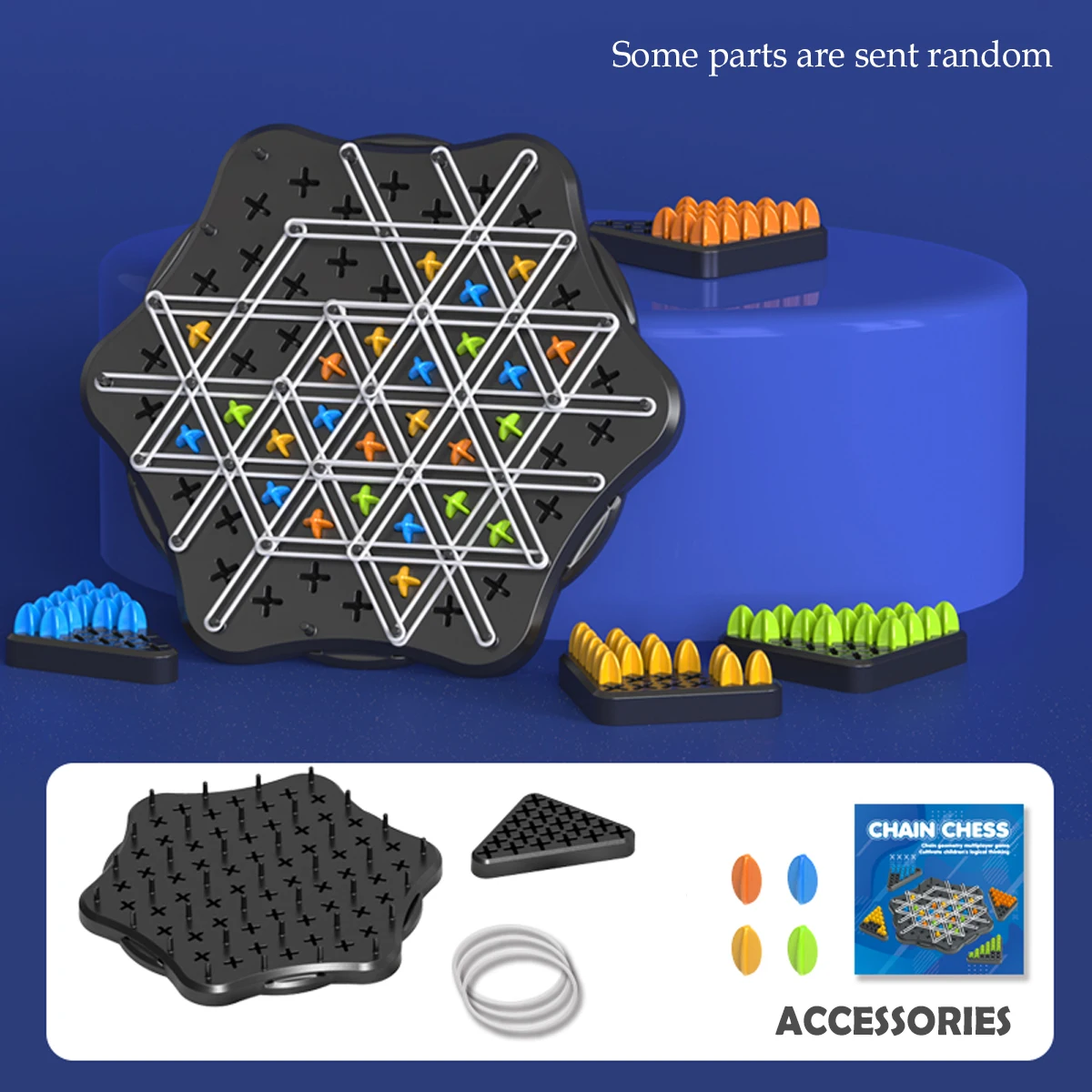 Chain Triangle Chess Game, Family Fun Night Chess Set Geoboards with Rubber Bands, Triggle Elastic Band Game for Kids & Adults