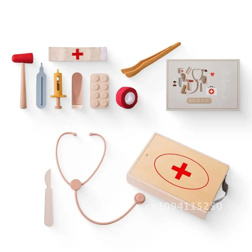 Children Doctor Toy Set Wooden Simulation Medical Box Toys Montessori Children Games Toy Educational Baby House Gifts