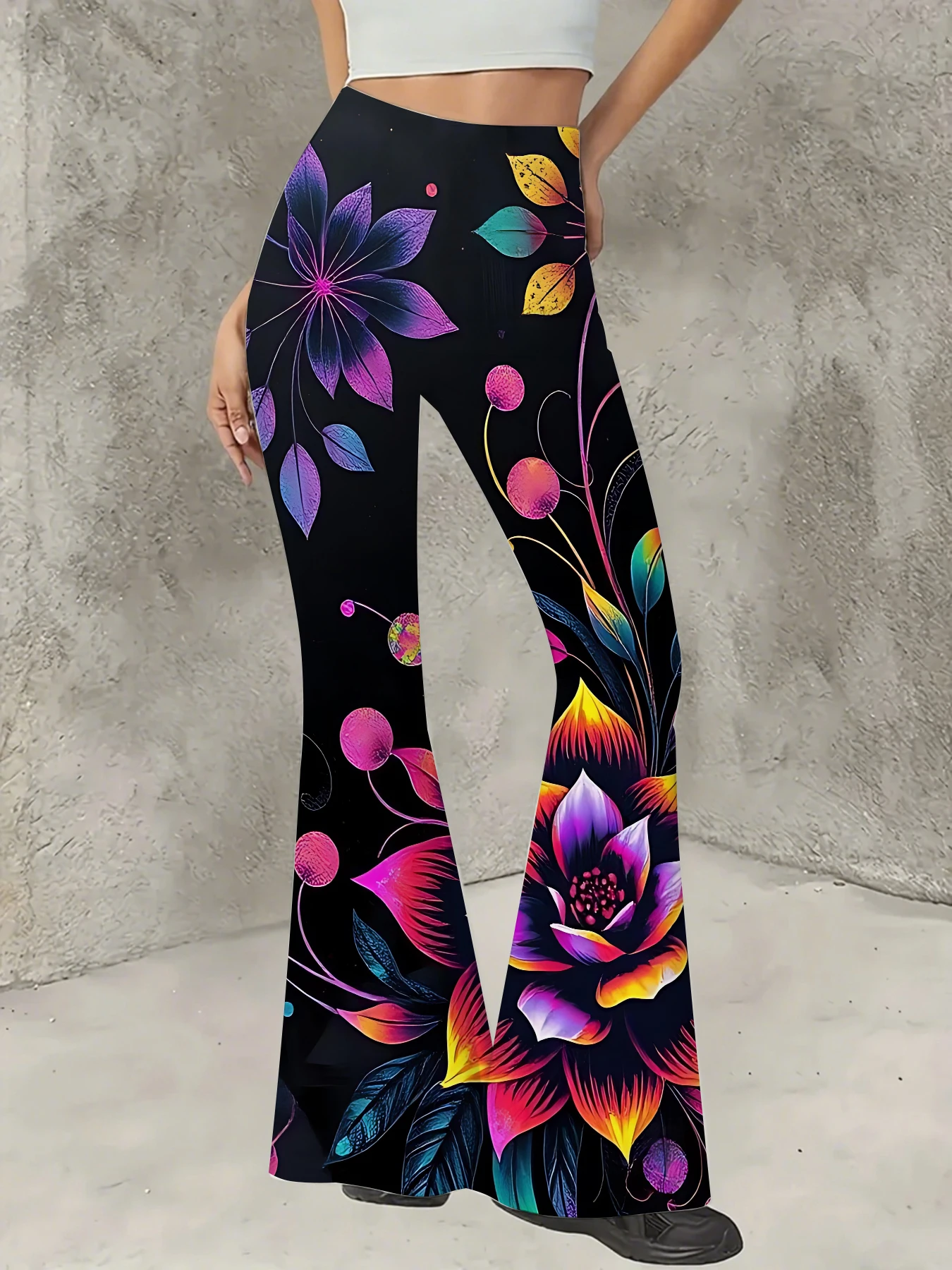 

Women's Floral Print Flare Pants Elegant Stretchy Bell Bottom Trousers Summer