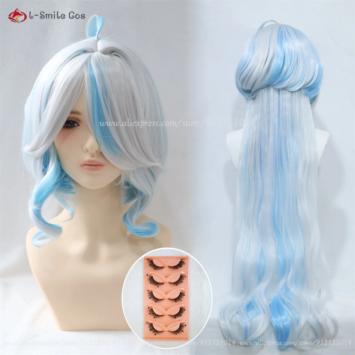 

Anime Focalors Cosplay Wig 35cm/100cm Cruly Silver White Blue Furina Cosplay Anime Wig Heat Resistant Synthetic Hair + Wig Cap