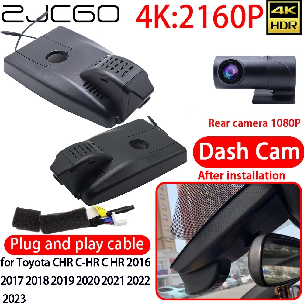 ZJCGO 4K DVR Dash Cam Wifi Front Rear Camera 24h Monitor 2160P for Toyota CHR C-HR C HR 2016 2017 2018 2019 2020 2021 2022 2023