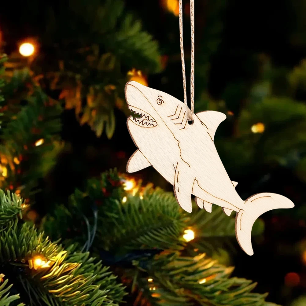 5PCS Ocean Animal Shark Pendant DIY Handmade Accessories Wooden Crafts Decorations Home Pendant Graffiti Decoration