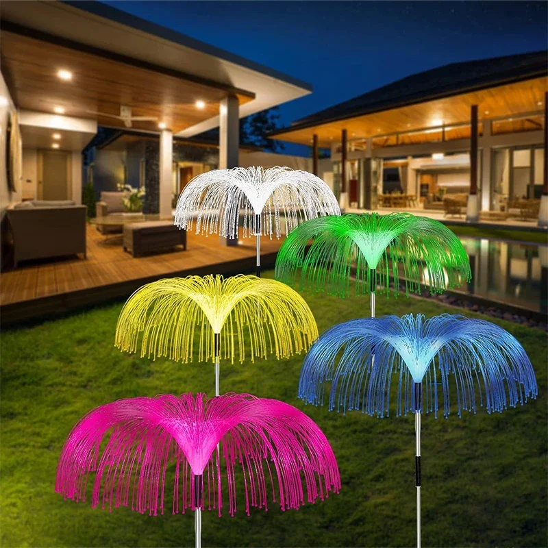 Solar Garden Lights Outdoor Waterproof Fiber Optic Jellyfish Lawn Lights Outdoor Patio Villa Yard Decor