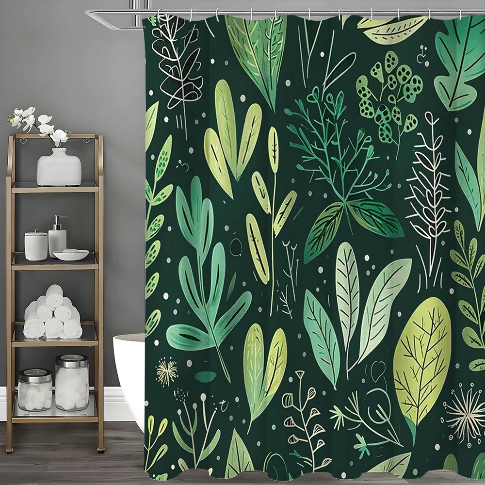 

Занавеска для душа с зеленым листом, декоративная занавеска для душа в ванной комнате, водонепроницаемая занавеска для душа с крючками