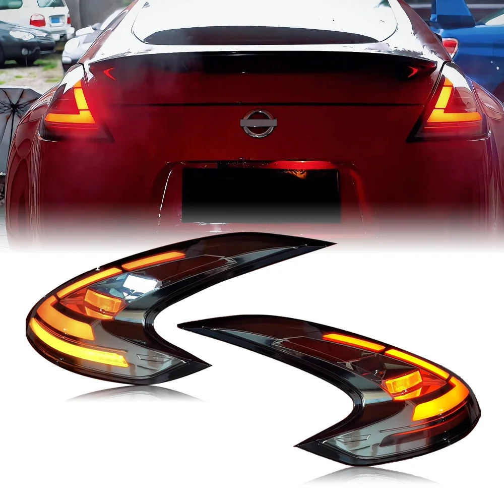 Tail Lamp For Nissan 370Z Dynamic LED Tail Lights with Red Yellow Lens ABS Material Reverse Brake Turn Signal Fog Lamps