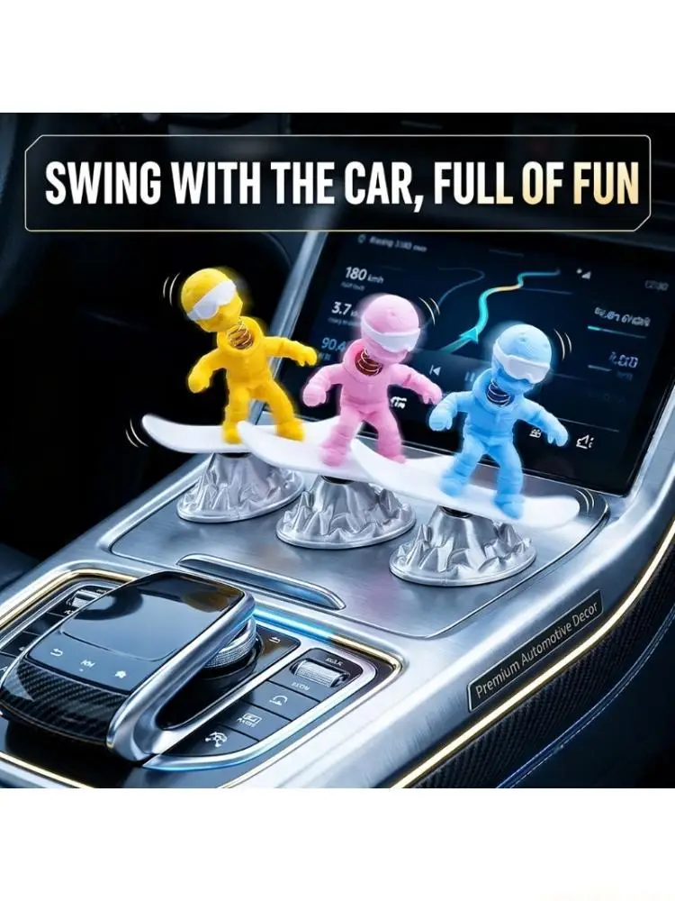 QX2E Skiing Snowboarding Figure Rocking Decoration With Metal Spring For Car Dashboard And Office Desk 3D Printed Ornament