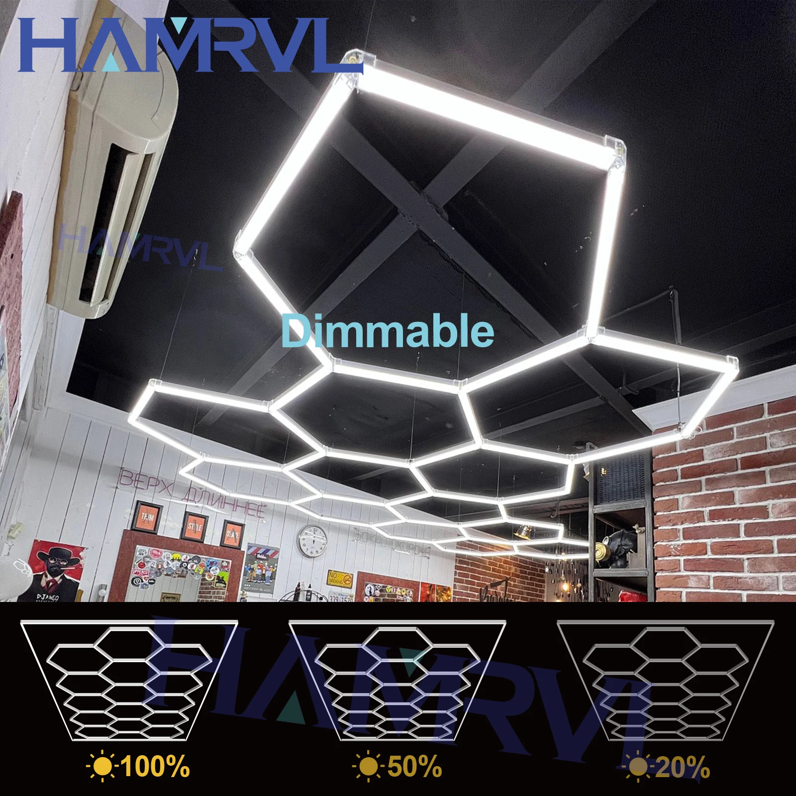 

Шестиугольное светодиодное освещение с регулируемой яркостью для парикмахерской, сотовый гаражный светильник, 110 В-240 В, подвесной светильник, трубка, авторемонт, детальная мастерская