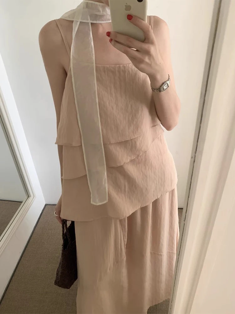 

Ele Layered Strap Vest And Skirt Set for Women Summer New Sle Slimming High Waist Gentle Faion Ensemble