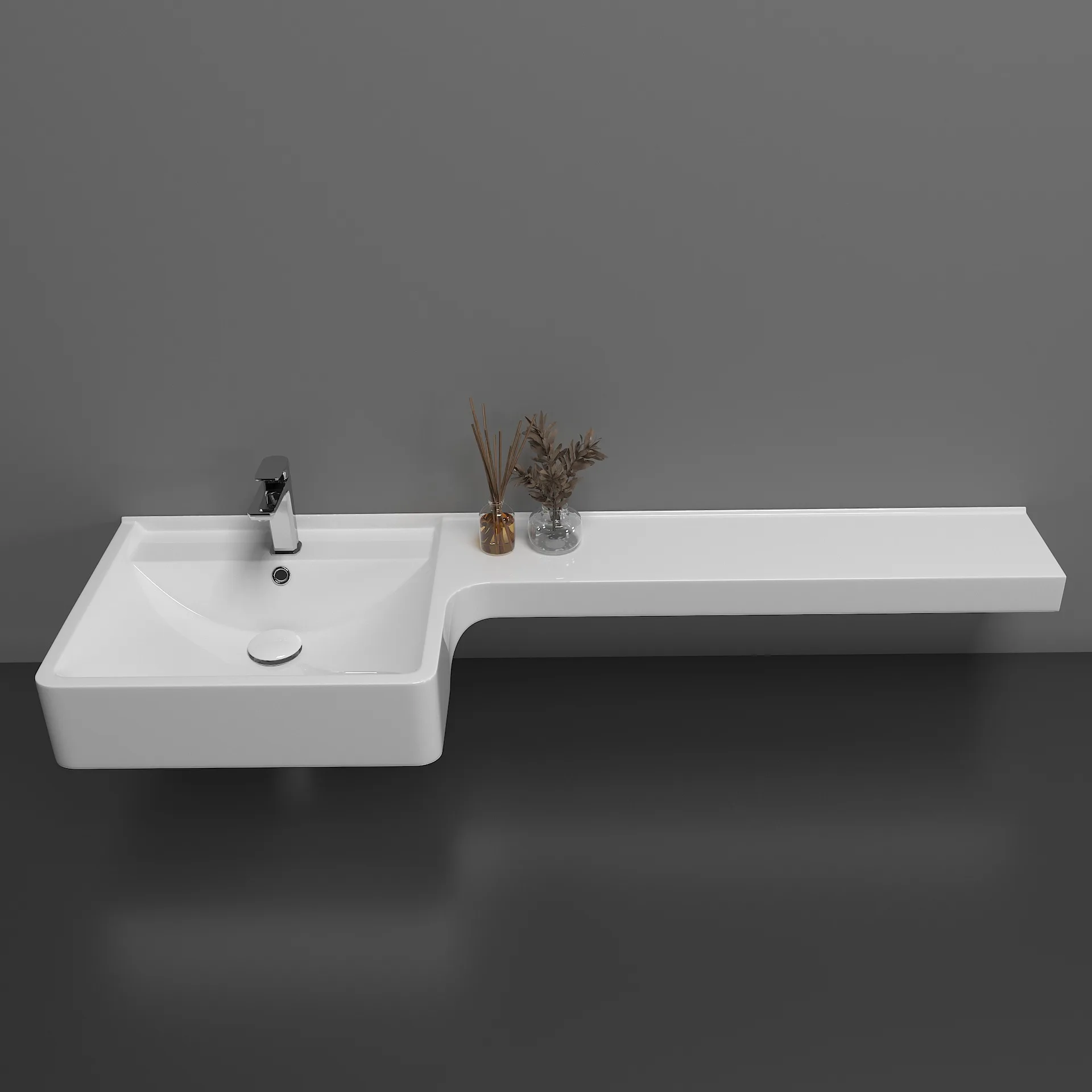 Artificial stone all-in-one wash basin slightly extended countertop hanging small bathroom wash basin