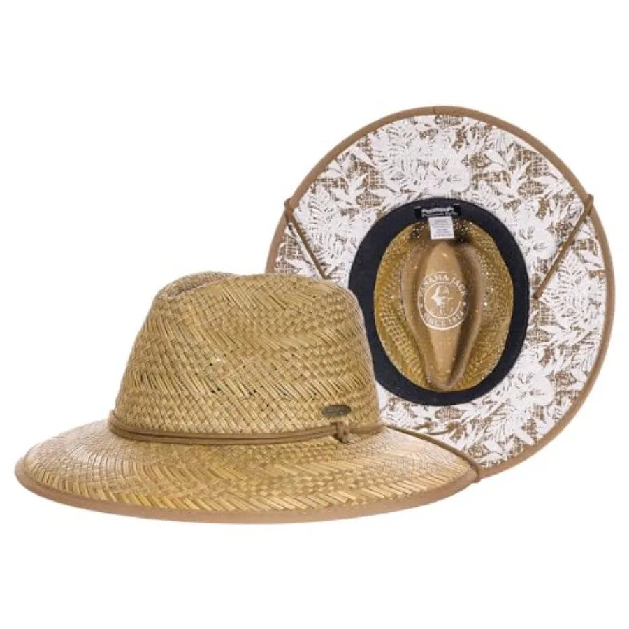 Lifeguard straw hats for men and women: handwoven natural fiber, beige, UPF 50+ sun protection with extra-wide brim for beach a
