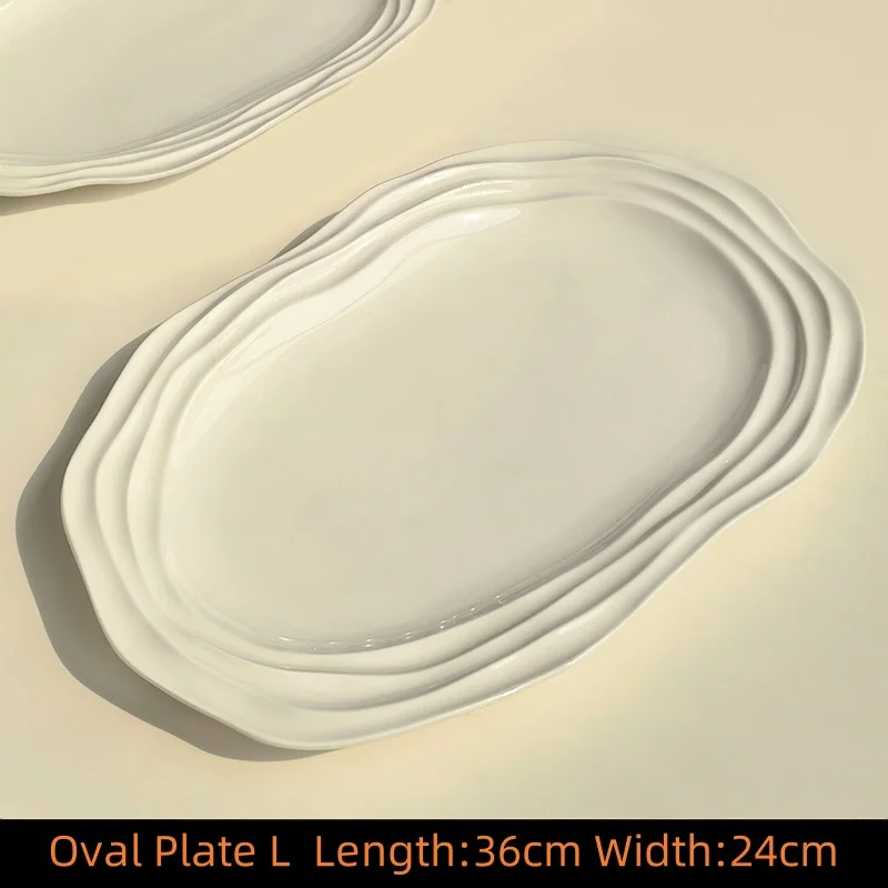 أطباق عشاء بيضاوية من السيراميك بنمط مموج على الطراز الفرنسي مقاس 8/10/12 بوصة أطباق تقديم للمطبخ المنزلي والإفطار والمعكرونة والسلطة والحساء