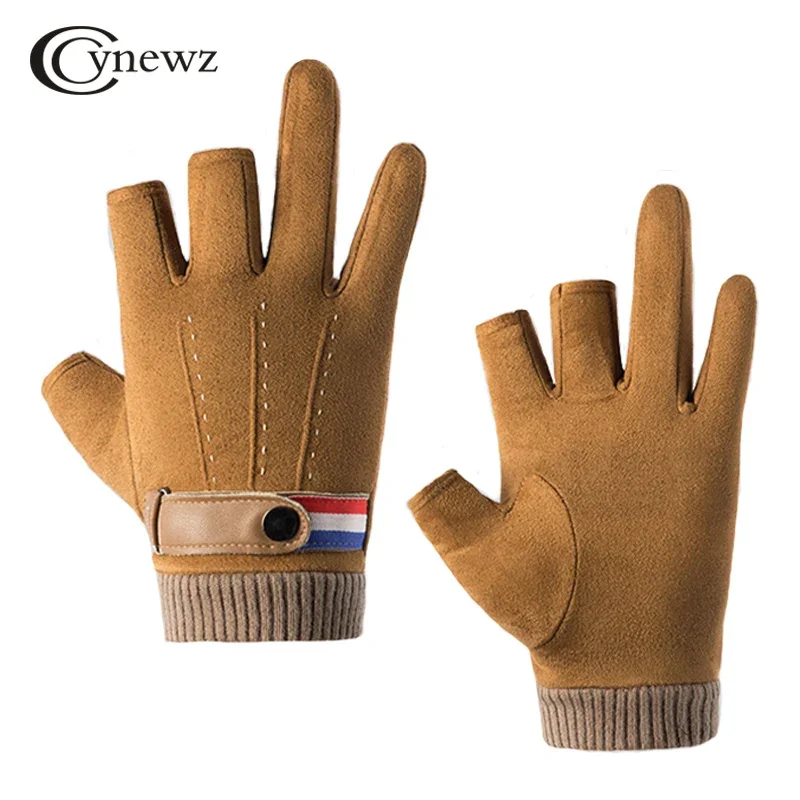 

Winter Men Gloves 3 Fingerless Fishing Gloves Suede Keep Warm Outdoor Non-slip Protective Sports Cycling Gloves Half Finger