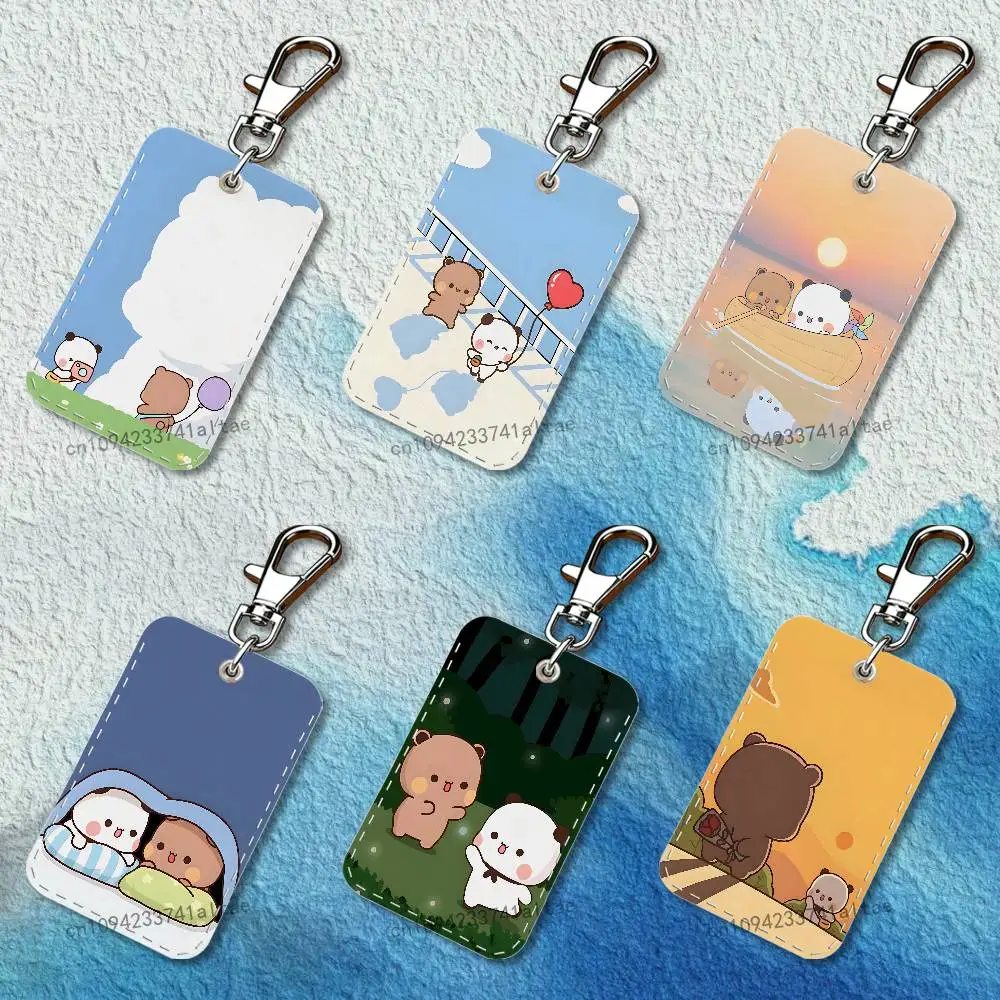 

Cartoon cute B-Bubu D-Dudu Rectangle Card Case Keychain Access Card Bag Key Tag Ring Leather Card Holder Key Ring Access