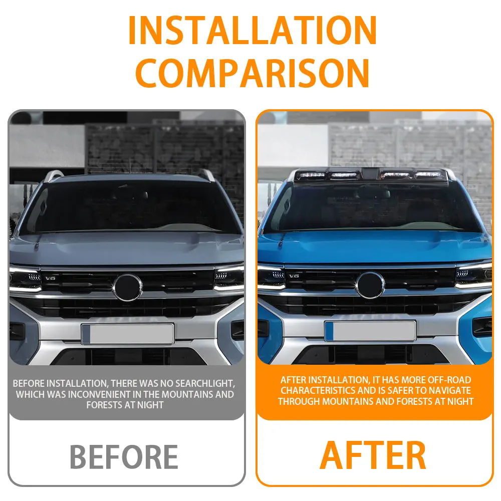 اكسسوارات السيارات 4x4 غطاء السقف الأمامي مع Led لامع أسود سيارة مصباح سقف بار DRL لشركة فولكس فاجن أماروك 2023 2024 2025